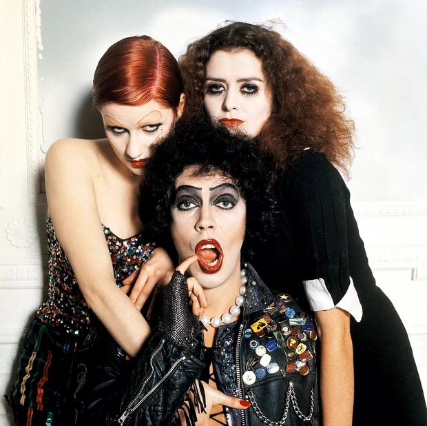 The Rocky Horror Picture Show, Tim Curry, Patricia Quinn and Nell Campbell, 1974. Photograph by Mick Rock.
